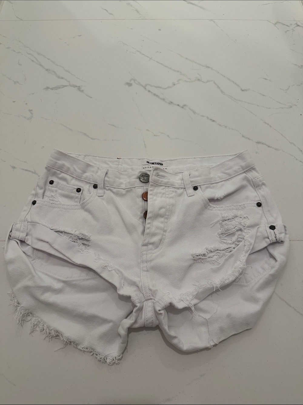 Women’s White Distressed Denim Shorts